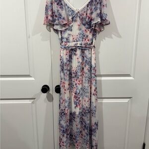 DKNY White and Purple Floral Maxi Dress